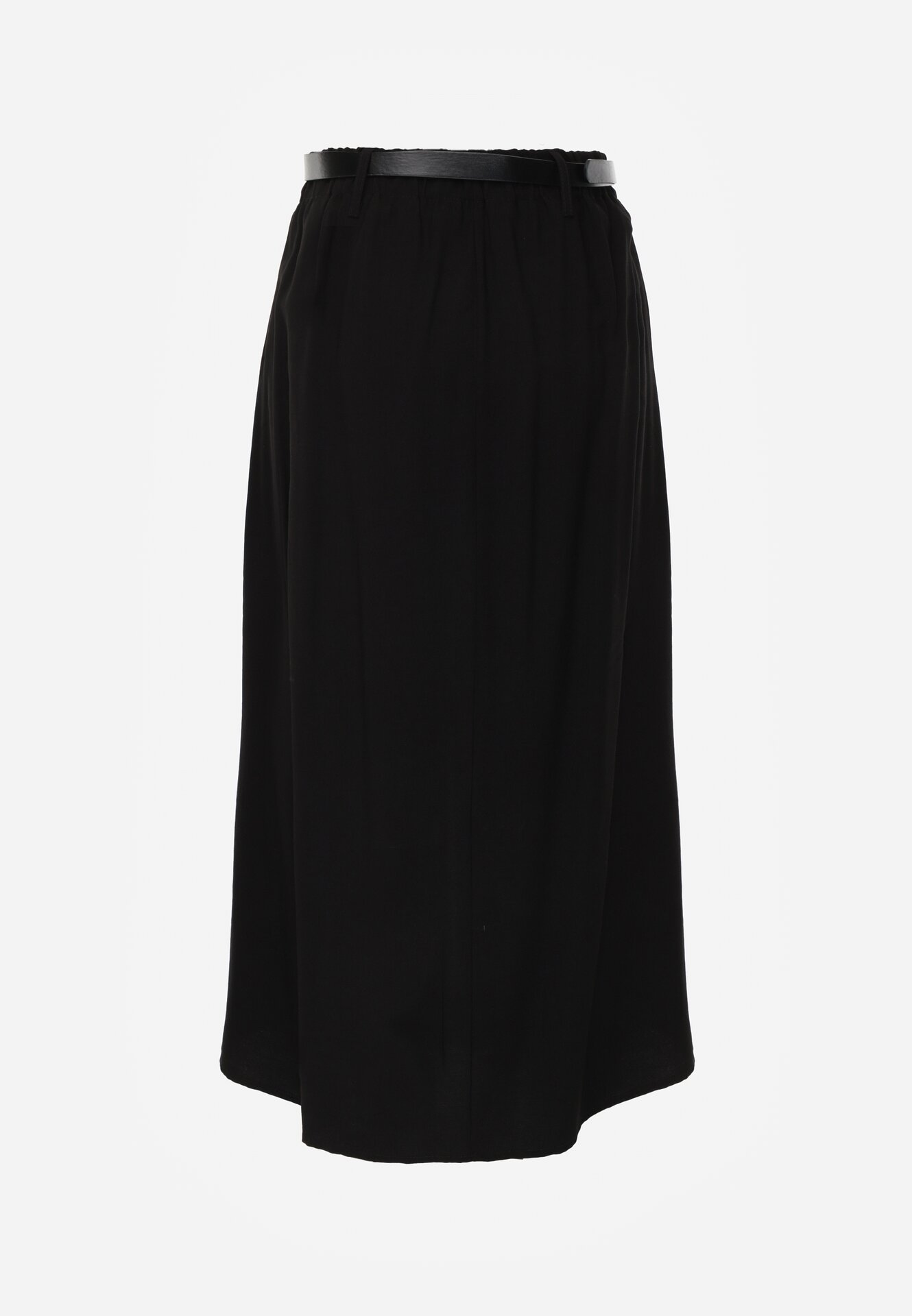 Czarna Wiskozowa Spódnica o Rozkloszowanym Kroju z Rozcięciem i Paskiem Jaelia