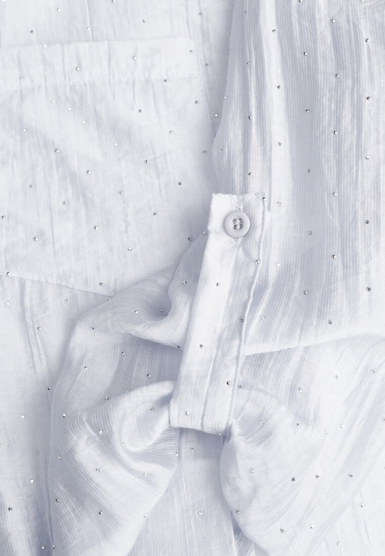 Niebieska Transparentna Koszula Ozdobiona Cyrkoniami Clymadia