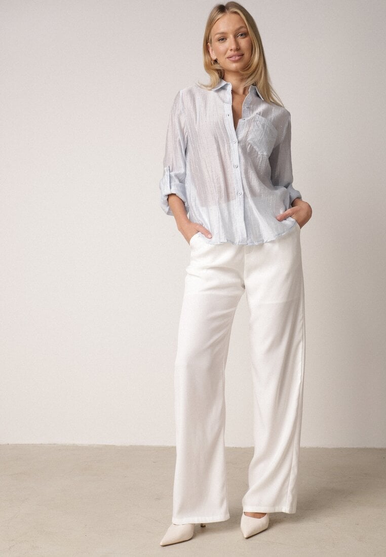 Niebieska Transparentna Koszula Ozdobiona Cyrkoniami Clymadia