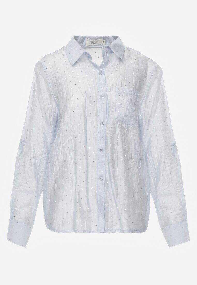 Niebieska Transparentna Koszula Ozdobiona Cyrkoniami Clymadia