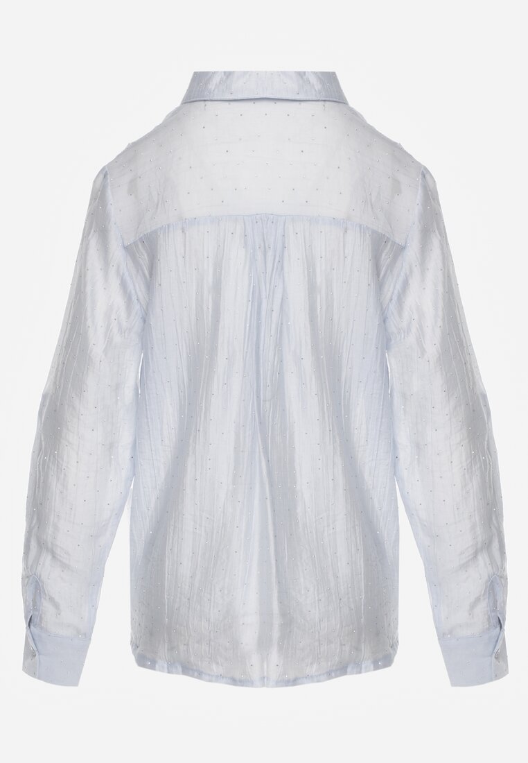 Niebieska Transparentna Koszula Ozdobiona Cyrkoniami Clymadia