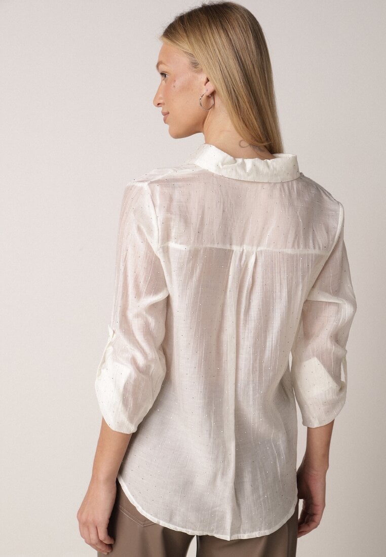 Jasnobeżowa Transparentna Koszula Ozdobiona Cyrkoniami Clymadia