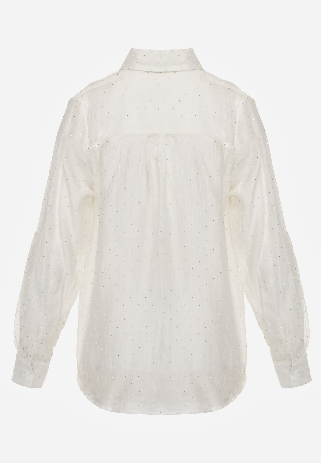 Jasnobeżowa Transparentna Koszula Ozdobiona Cyrkoniami Clymadia