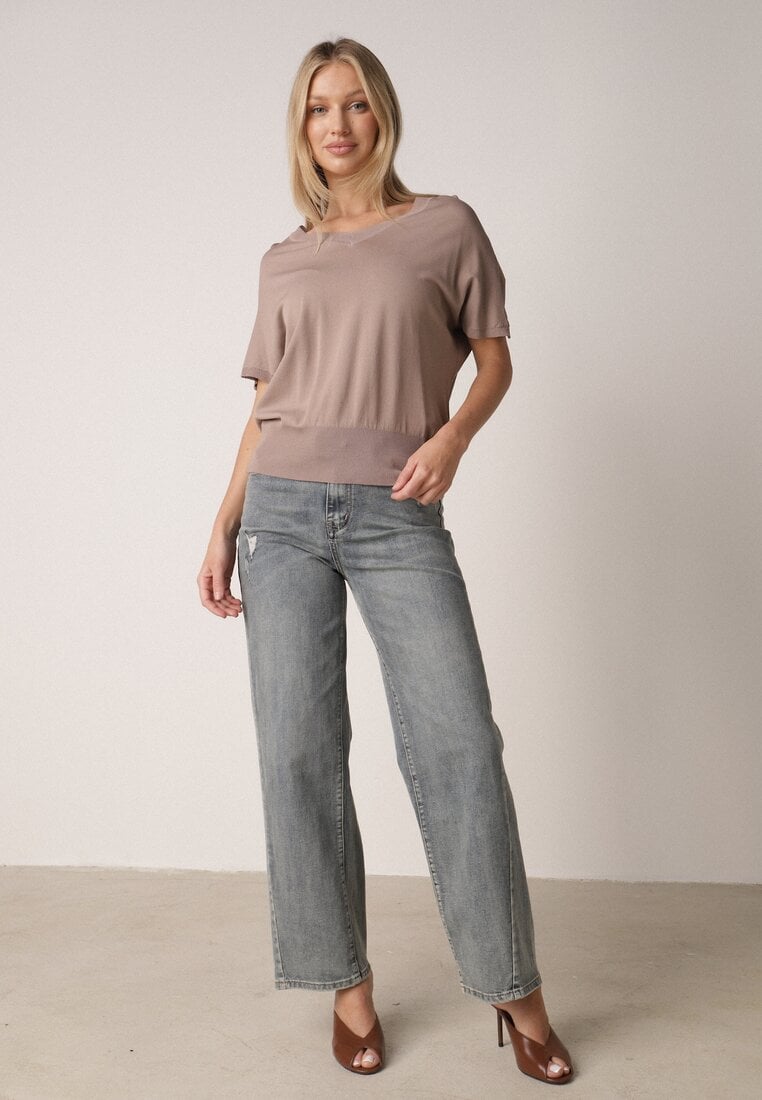 Brązowa Bluzka z Wiskozą o Nietoperzowym Kroju Oromeda