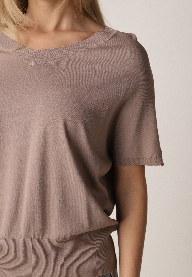 Brązowa Bluzka z Wiskozą o Nietoperzowym Kroju Oromeda