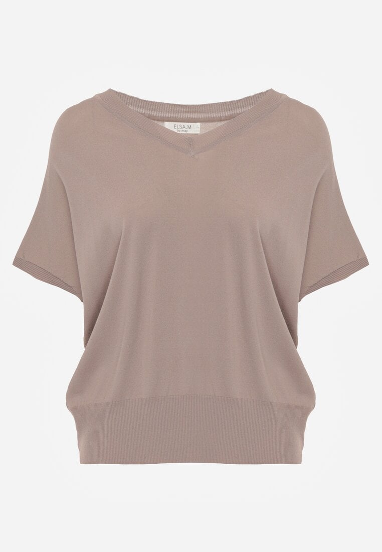 Brązowa Bluzka z Wiskozą o Nietoperzowym Kroju Oromeda