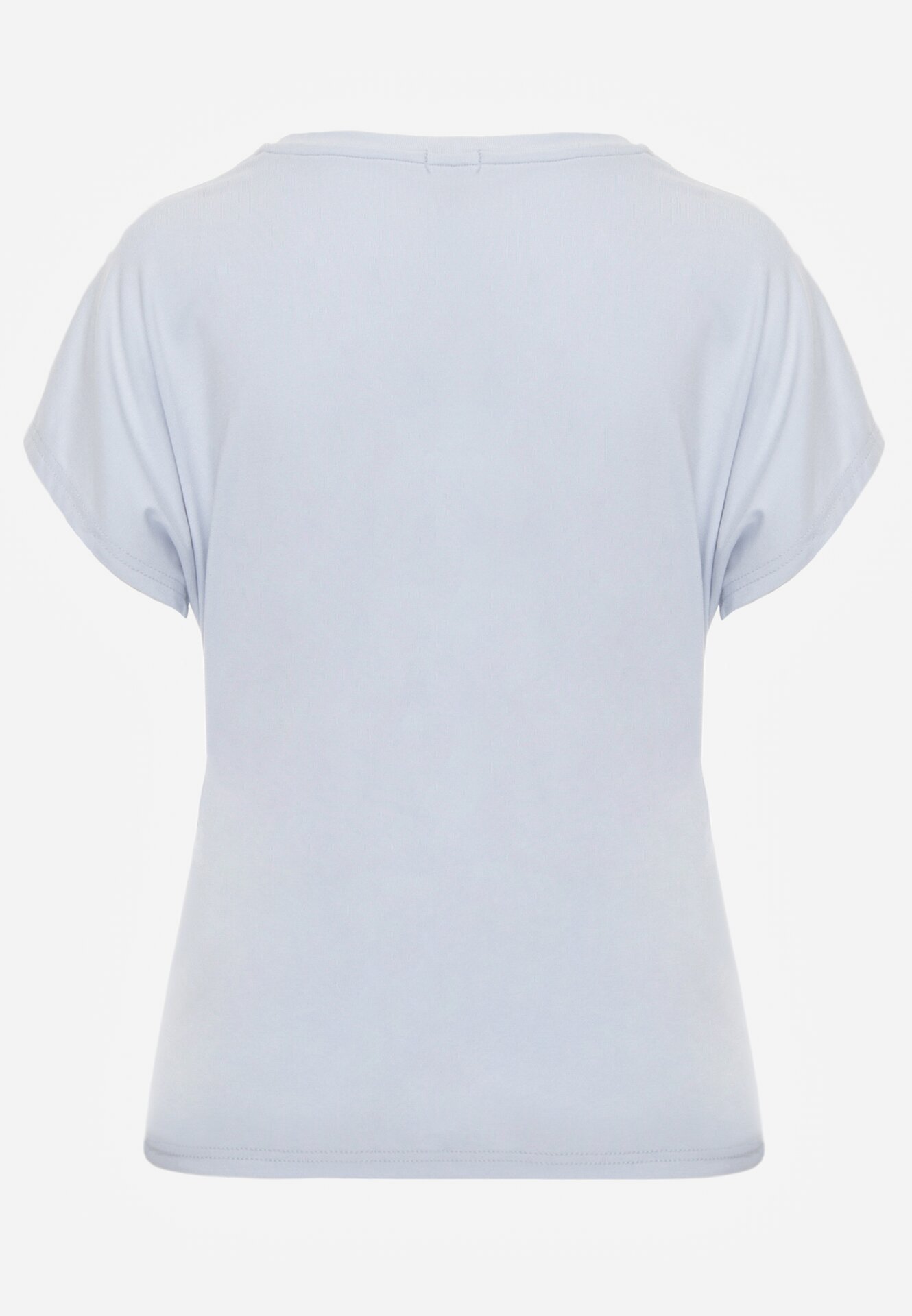 Niebieski T-shirt z Wiskozy z Trójkątnym Dekoltem Achiore