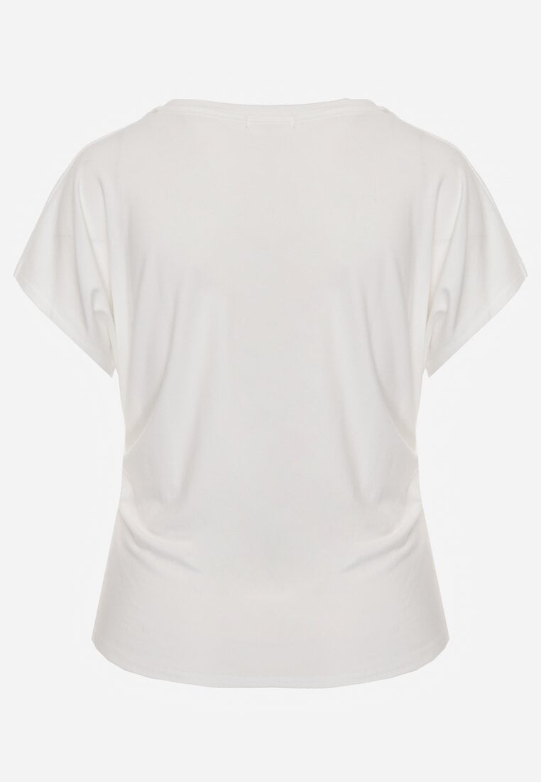 Biały T-shirt z Wiskozy z Trójkątnym Dekoltem Achiore