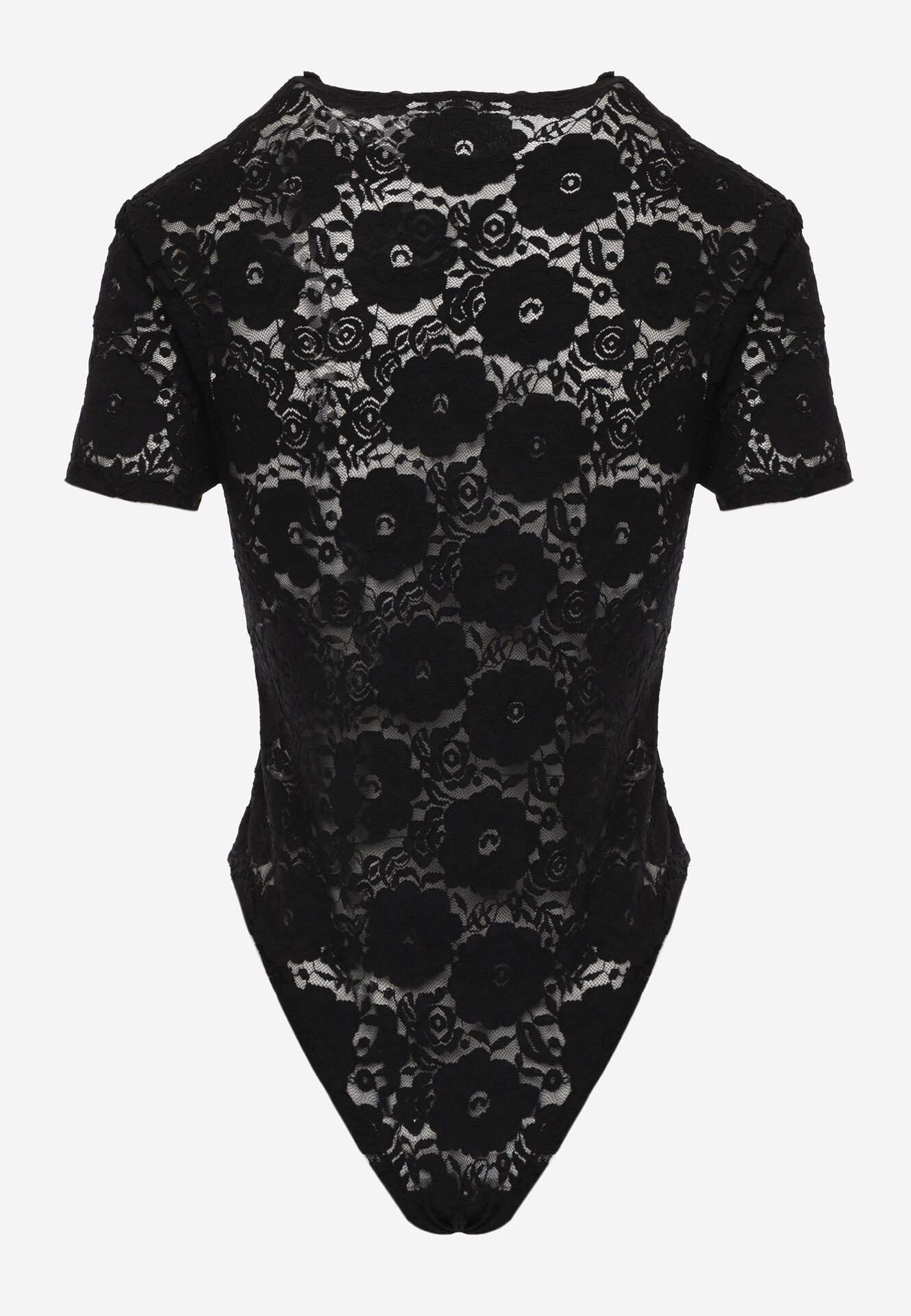 Czarne Koronkowe Body z Krótkim Rękawem Moanelli