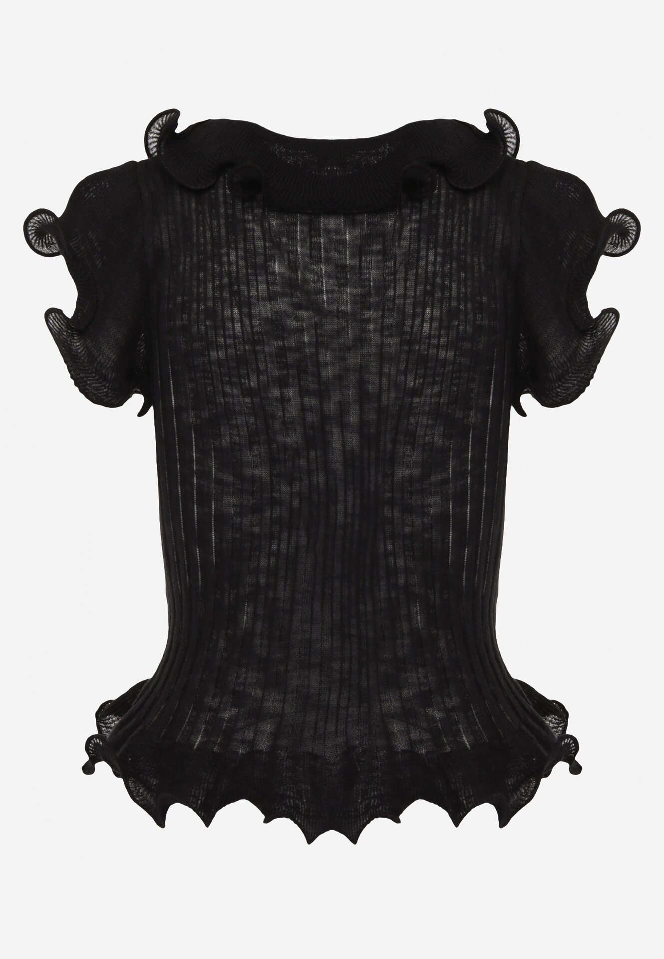 Czarna Prążkowana Bluzka z Wiskozą Ozdobiona Falbanami Delestra