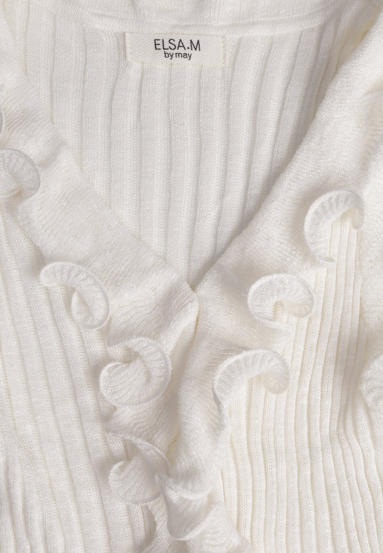 Biała Prążkowana Bluzka z Wiskozą Ozdobiona Falbanami Delestra