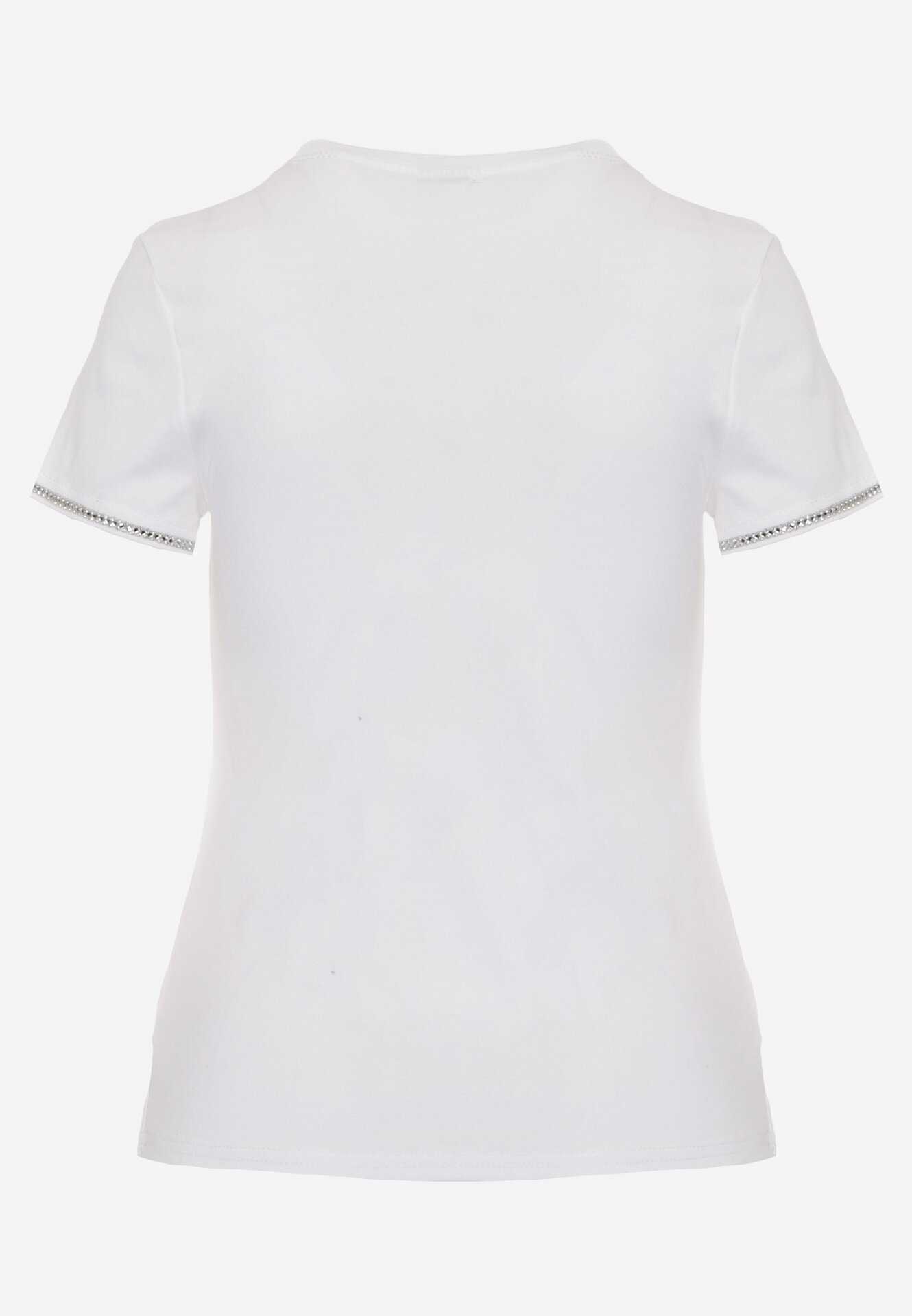 Biały Bawełniany T-shirt z Cyrkoniami przy Rękawach Pronolea