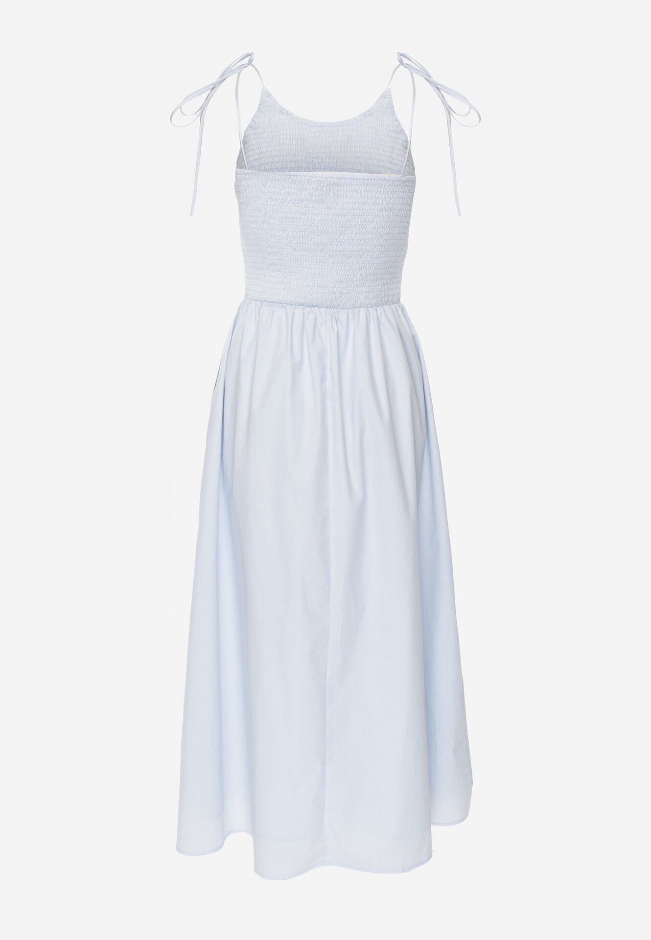 Niebieska Bawełniana Sukienka Rozkloszowana z Elastyczną Górą i Wiązanymi Ramiączkami Nyphea