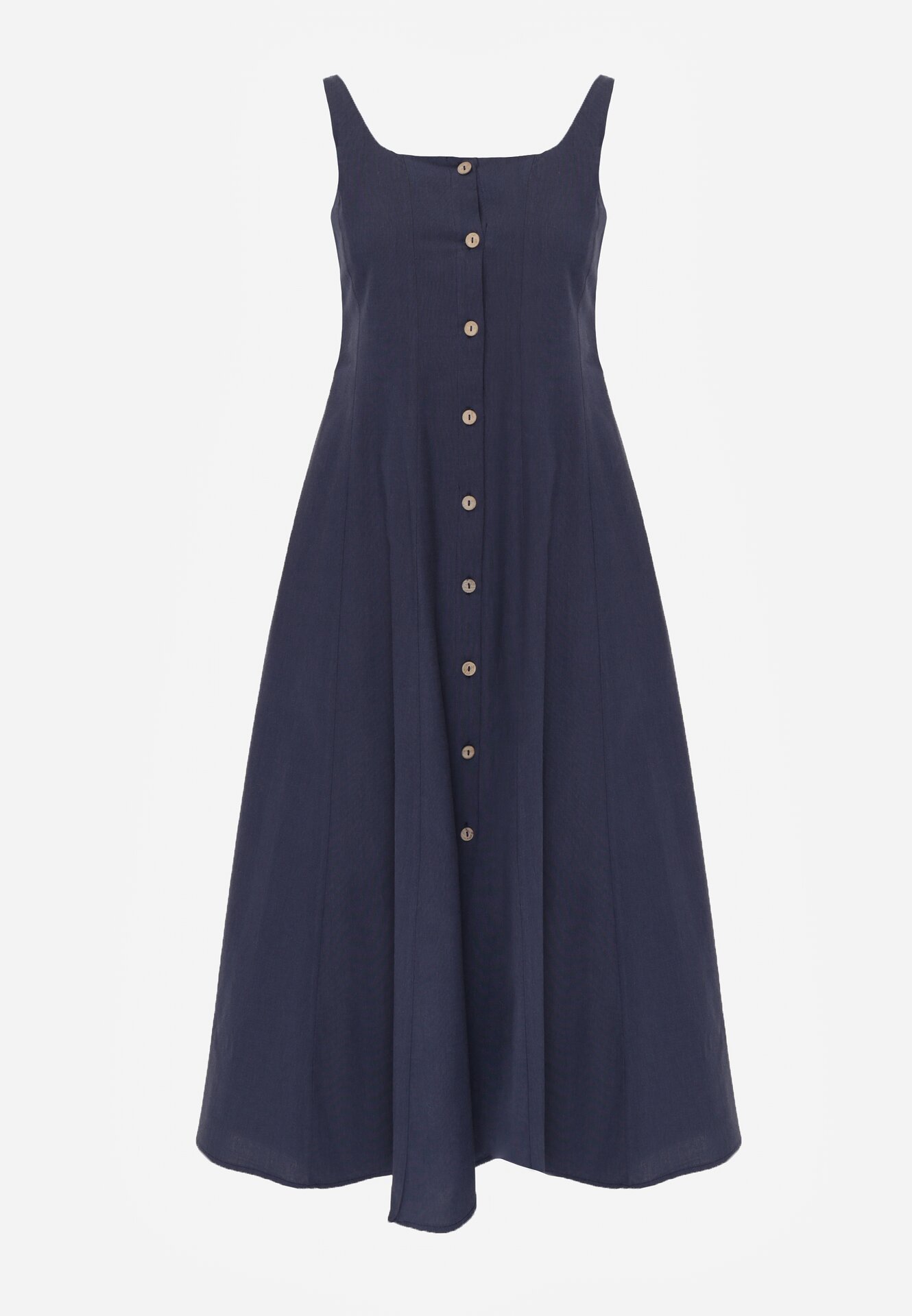 Granatowa Rozkloszowana Sukienka z Bawełną Wiskozą i Guzikami Appeia