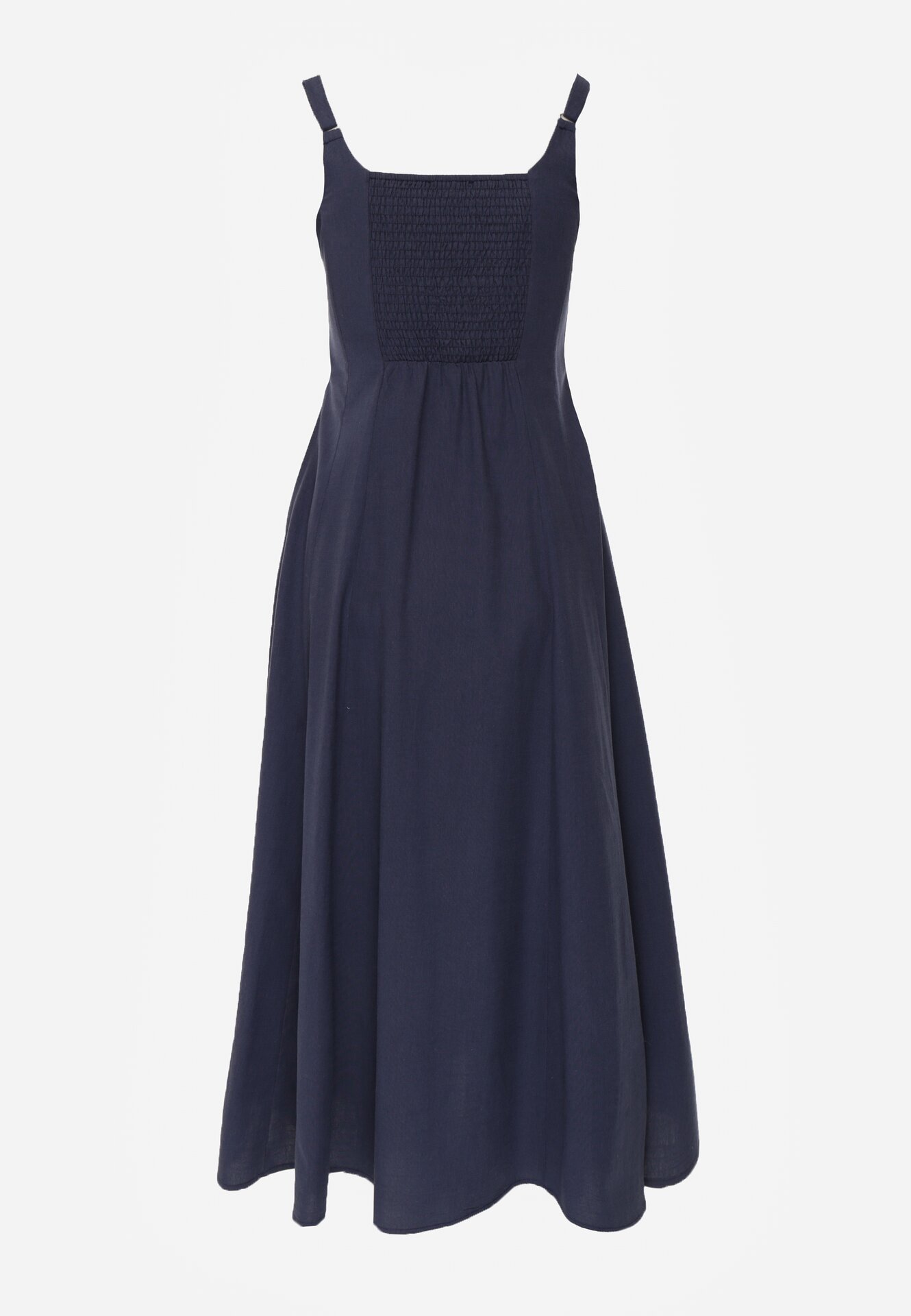 Granatowa Rozkloszowana Sukienka z Bawełną Wiskozą i Guzikami Appeia