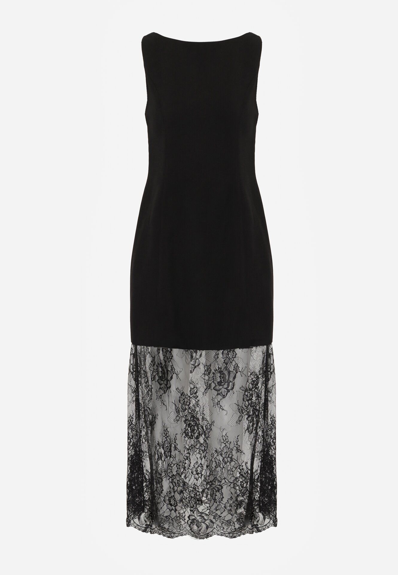 Czarna Koktajlowa Sukienka Bez Rękawów z Koronkowym Dołem Moanthia