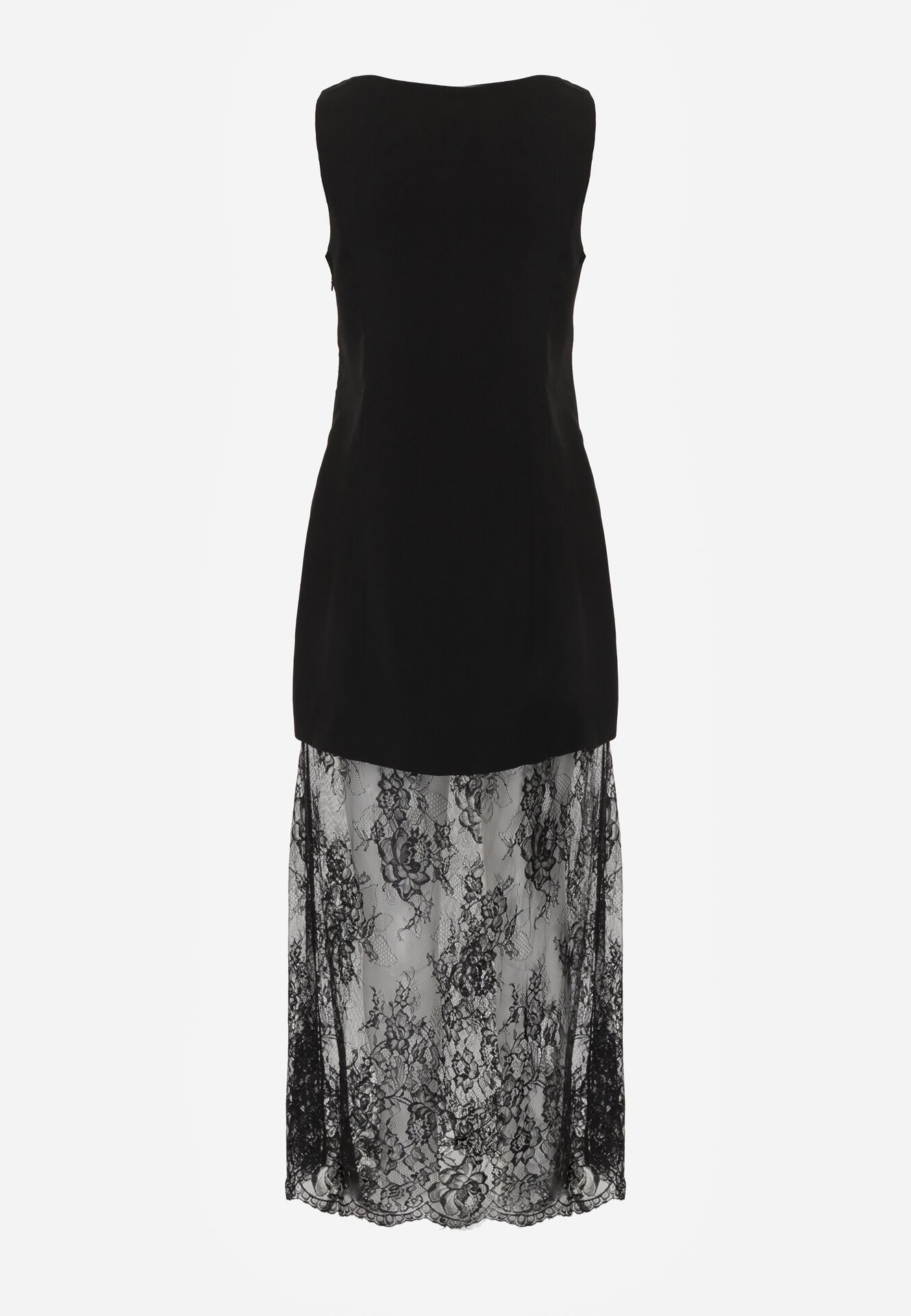 Czarna Koktajlowa Sukienka Bez Rękawów z Koronkowym Dołem Moanthia