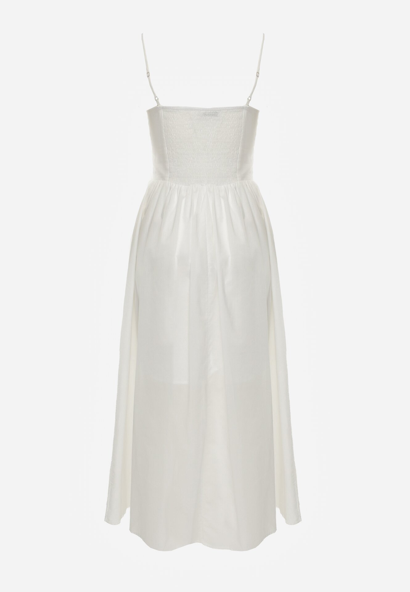 Biała Bawełniana Sukienka o Rozkloszowanym Kroju na Ramiączka z Haftem Rhethiphe