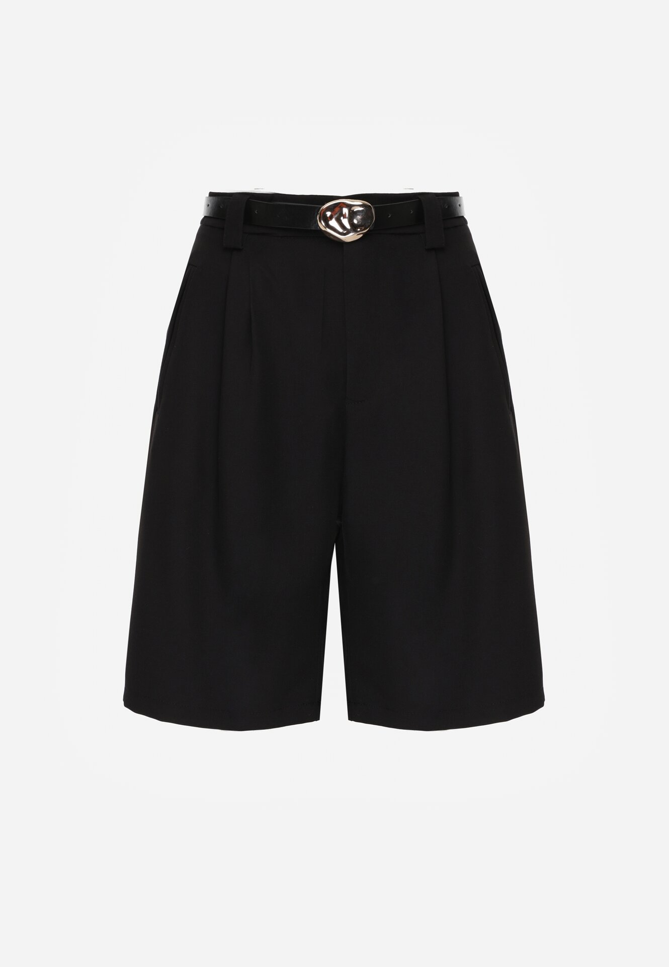 Czarne Szorty z Wysokim Stanem Bermudy z Paskiem Haidis