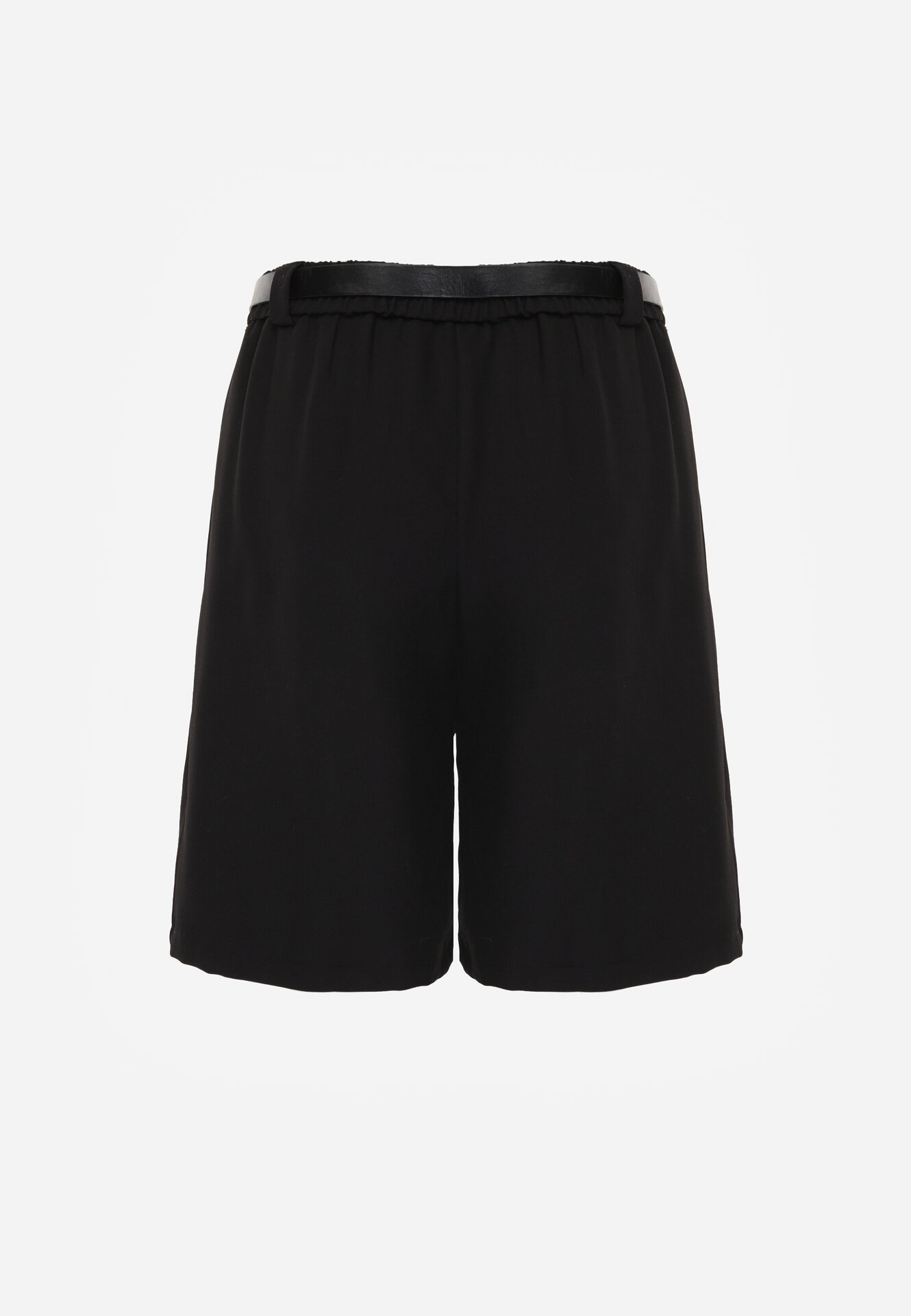 Czarne Szorty z Wysokim Stanem Bermudy z Paskiem Haidis