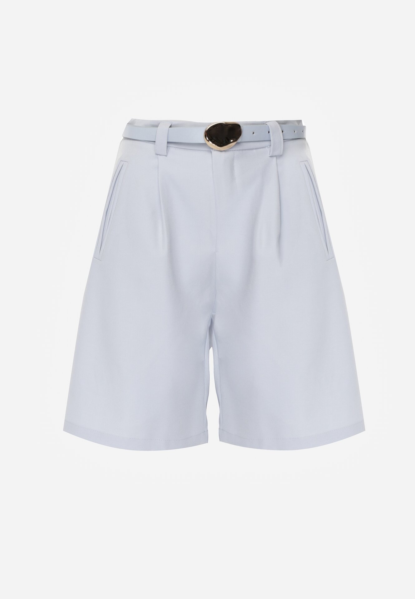 Niebieskie Szorty z Wysokim Stanem Bermudy z Paskiem Haidis