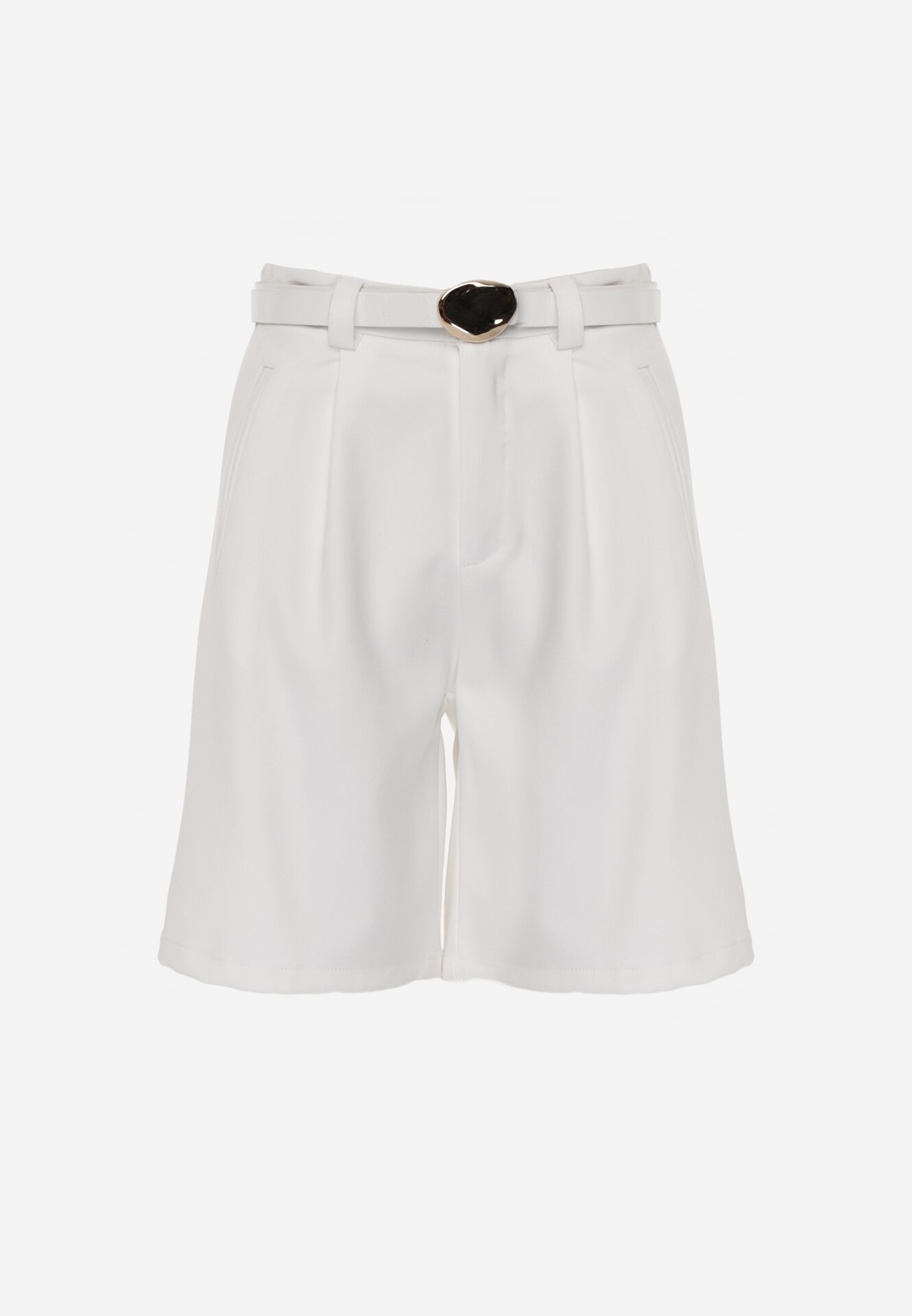 Białe Szorty z Wysokim Stanem Bermudy z Paskiem Haidis