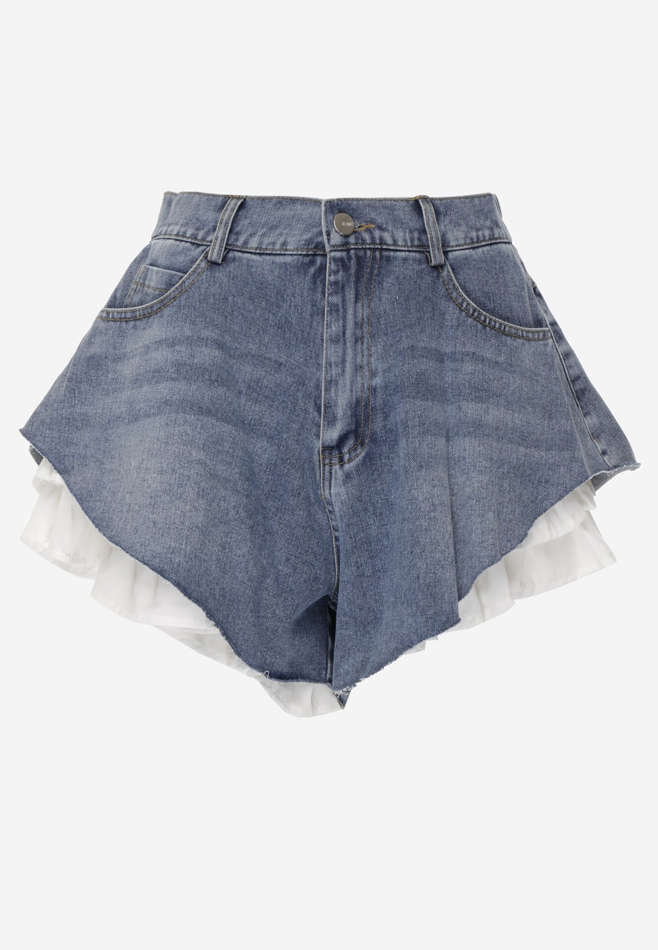 Niebieskie Bawełniane Szorty Jeansowe z Falbanami Demite