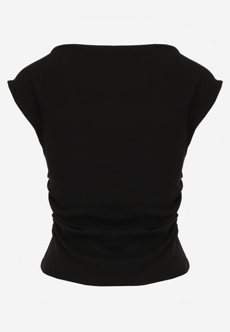 Czarna Bluzka z Elastycznego Materiału z Dekoltem Łódką Megaris