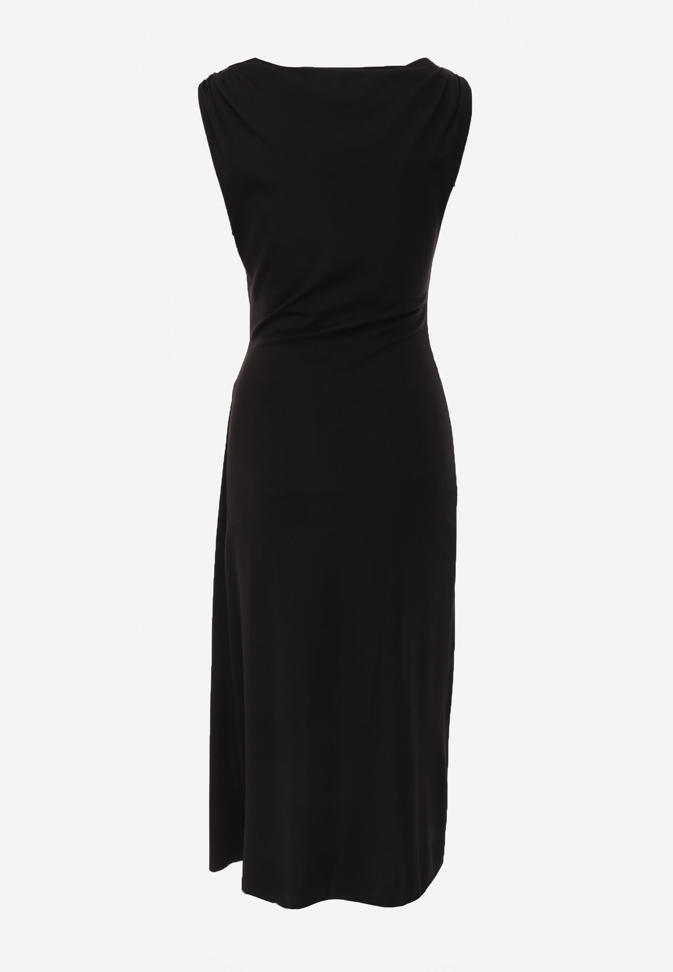 Czarna Wizytowa Sukienka Taliowana z Metaliczną Ozdobą Aroos