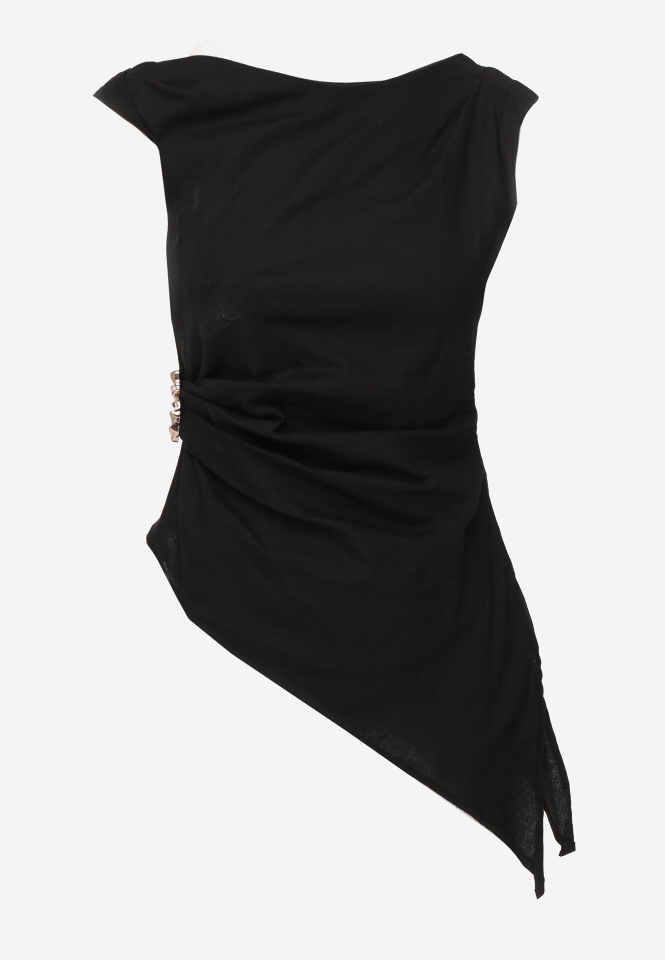 Czarna Bawełniana Bluzka o Asymetrycznym Marszczonym Kroju z Aplikacją Omphasia