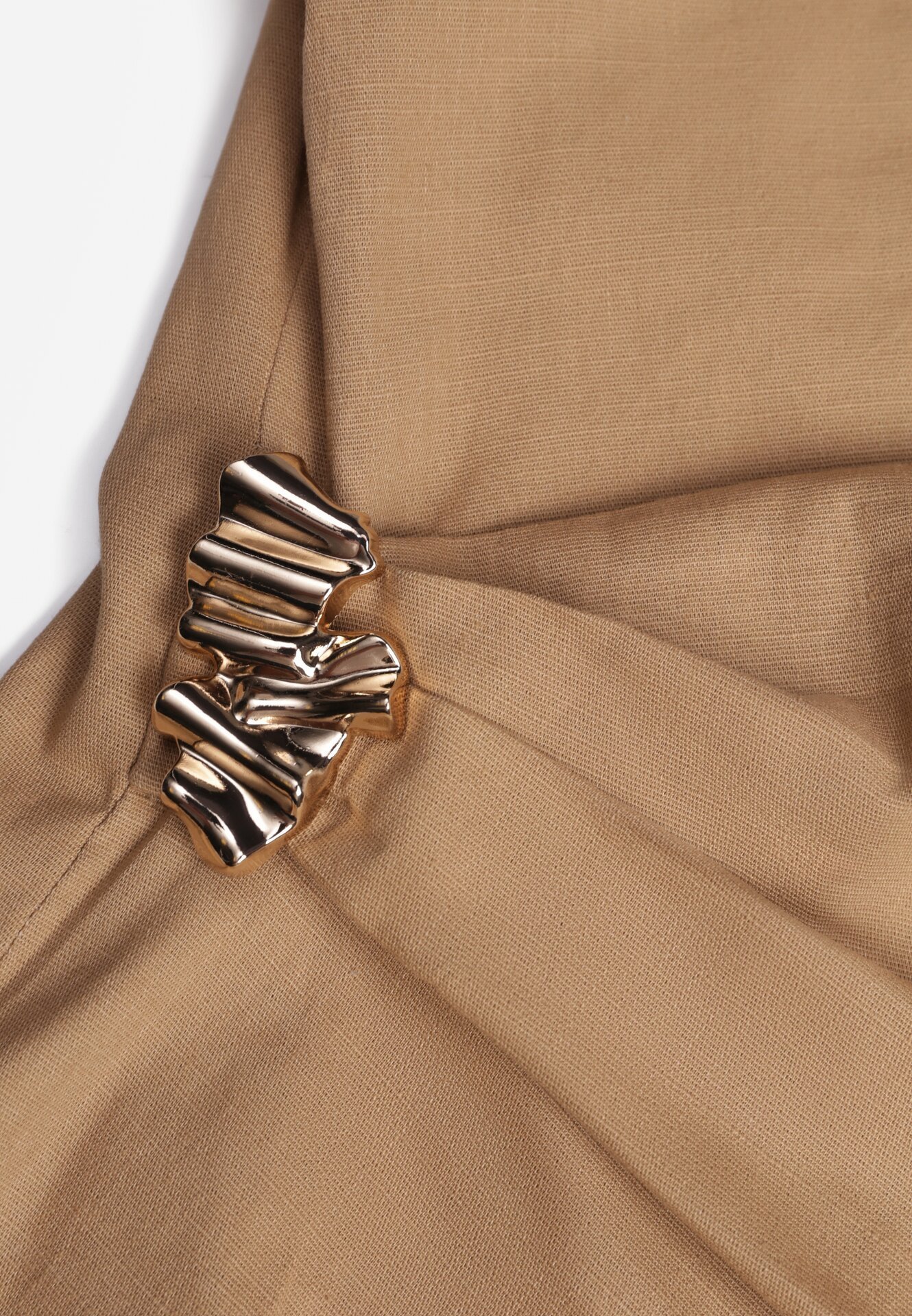 Beżowa Bawełniana Bluzka o Asymetrycznym Marszczonym Kroju z Aplikacją Omphasia