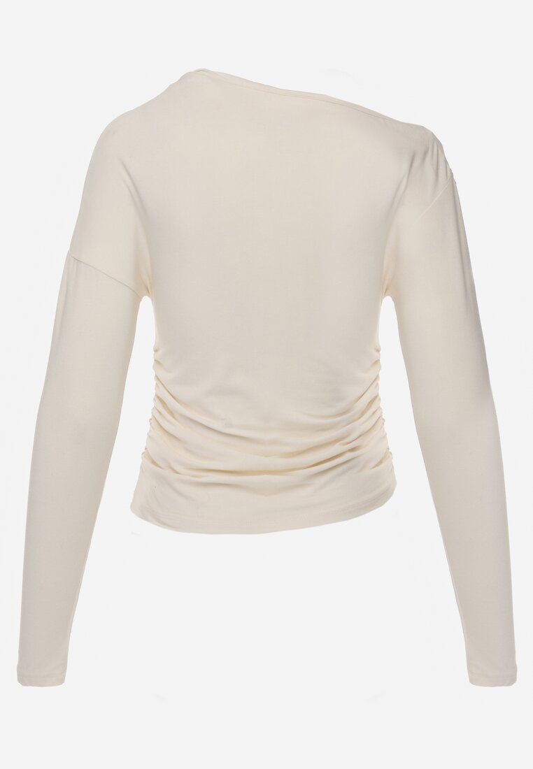 Beżowa Bluzka z Bawełną i Wiskozą  Ozdobiona Marszczeniem Alexareo