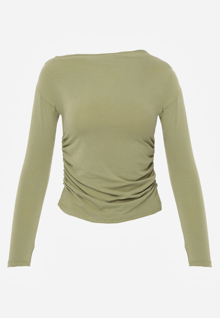 Zielona Bluzka z Bawełną i Wiskozą  Ozdobiona Marszczeniem Alexareo