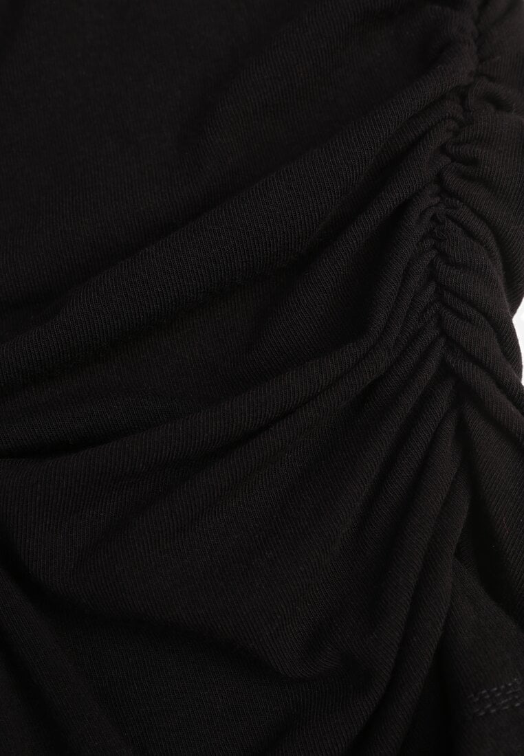 Czarna Bluzka z Bawełną i Wiskozą  Ozdobiona Marszczeniem Alexareo