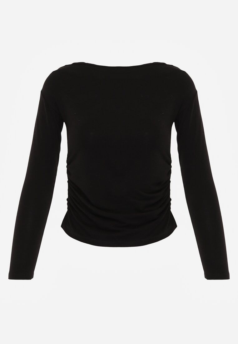 Czarna Bluzka z Bawełną i Wiskozą  Ozdobiona Marszczeniem Alexareo