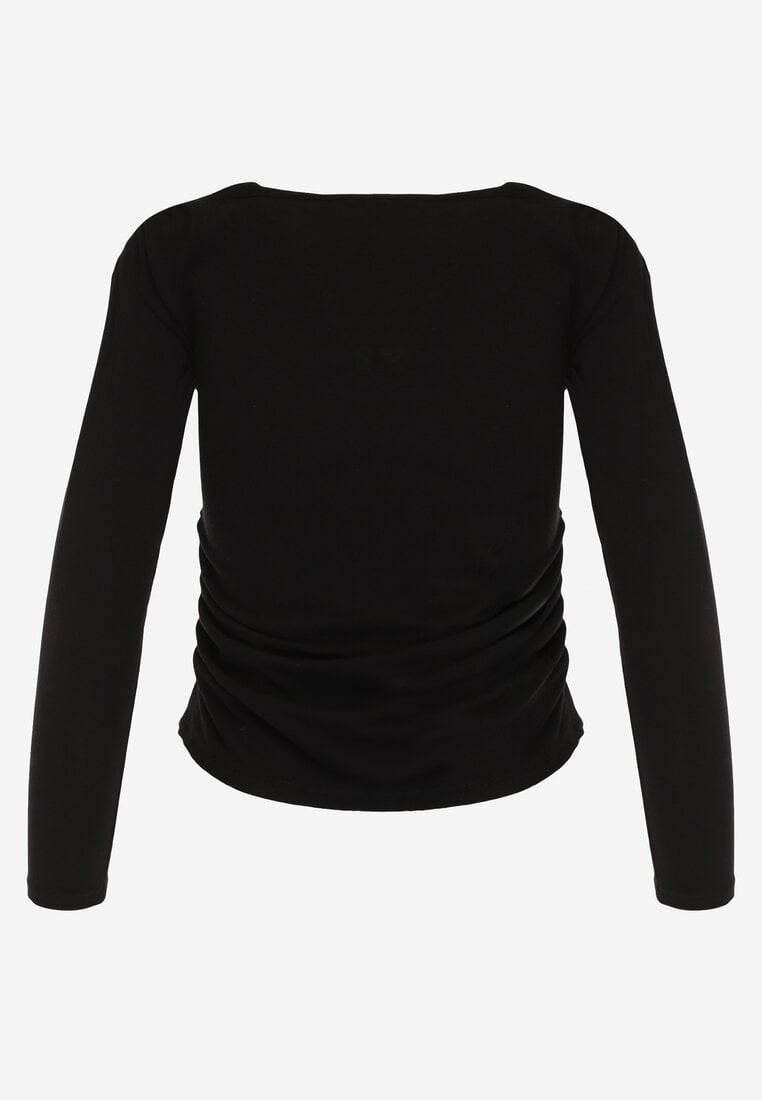 Czarna Bluzka z Bawełną i Wiskozą  Ozdobiona Marszczeniem Alexareo