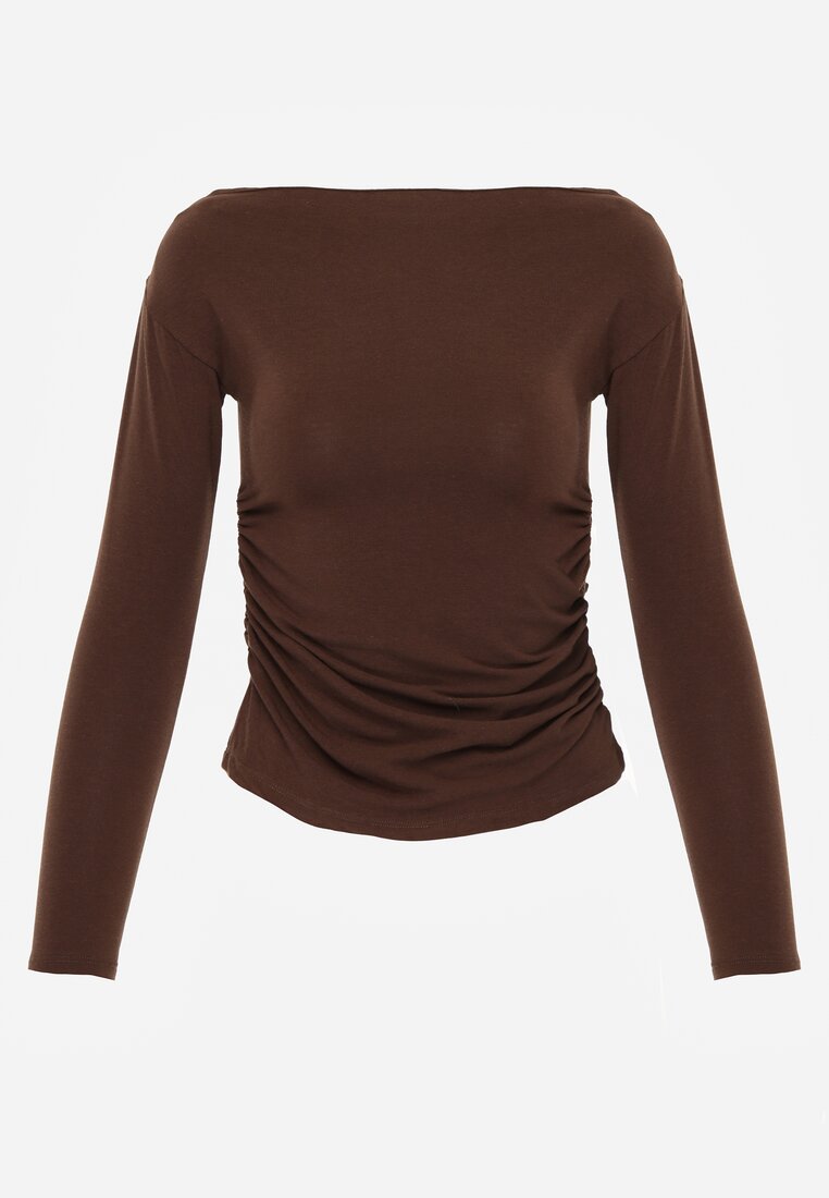 Brązowa Bluzka z Bawełną i Wiskozą  Ozdobiona Marszczeniem Alexareo