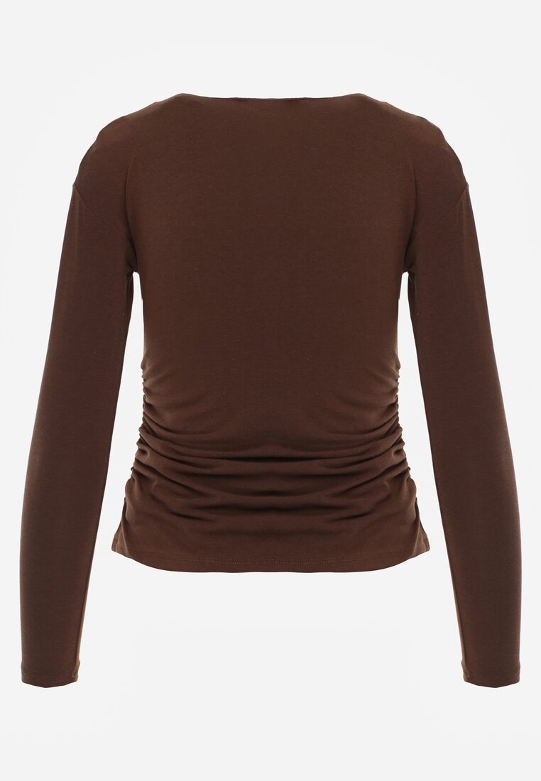 Brązowa Bluzka z Bawełną i Wiskozą  Ozdobiona Marszczeniem Alexareo