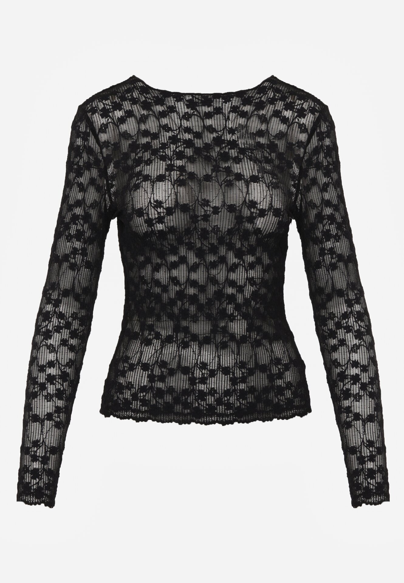 Czarna Bluzka Koronkowa z Transparentnego Materiału Hermatea