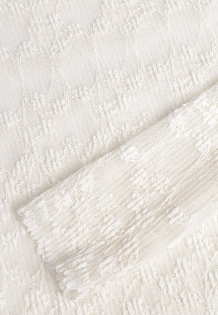 Beżowy Bluzka Koronkowa z Transparentnego Materiału Hermatea