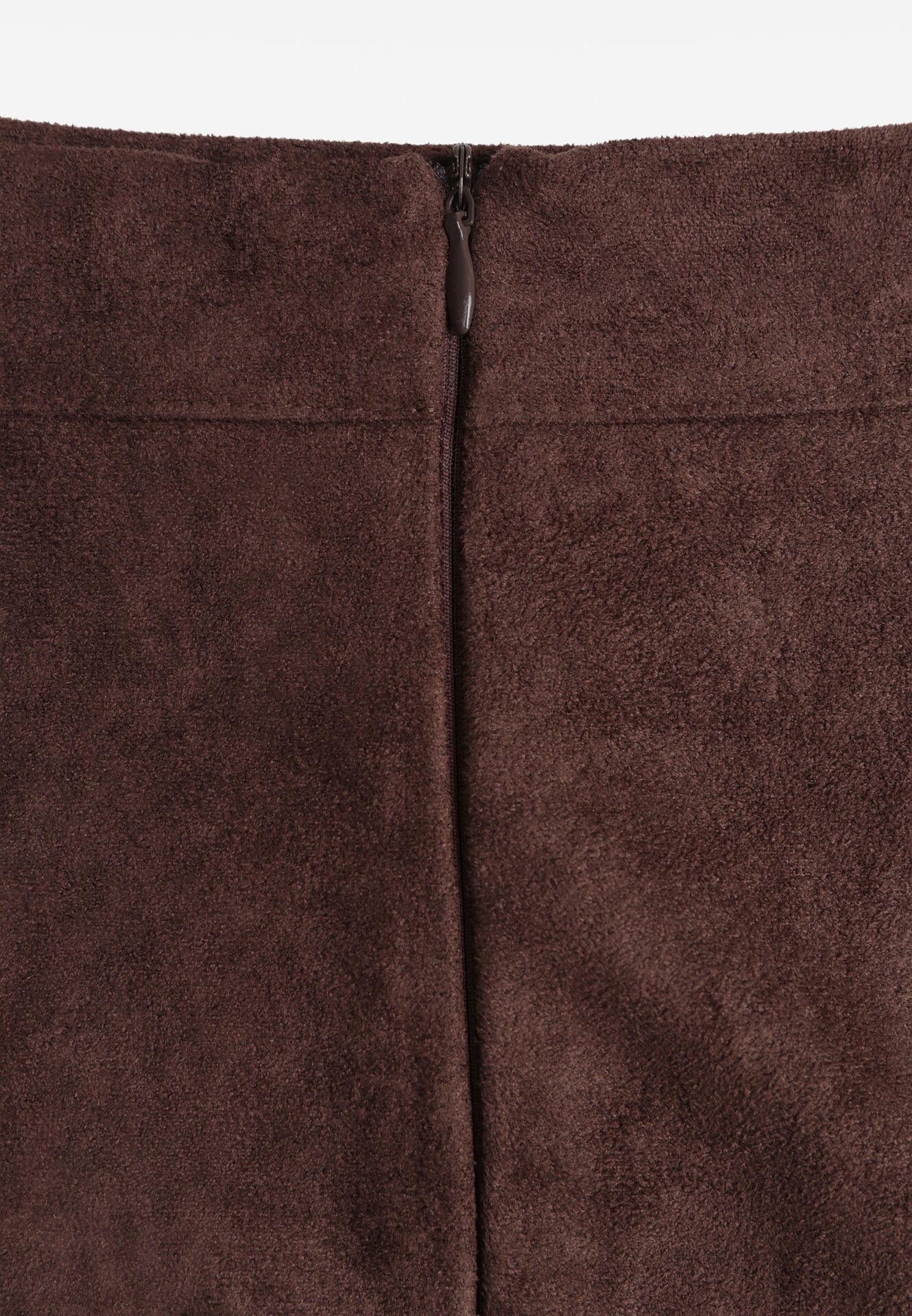 Brązowa Rozkloszowana Spódnica z Imitacji Zamszu Basara