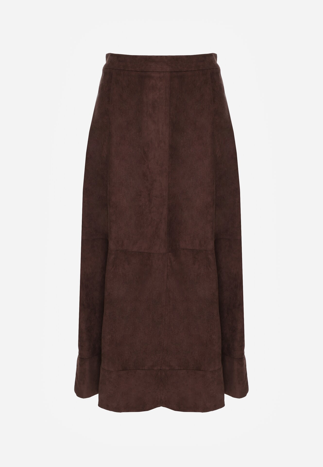 Brązowa Rozkloszowana Spódnica z Imitacji Zamszu Basara