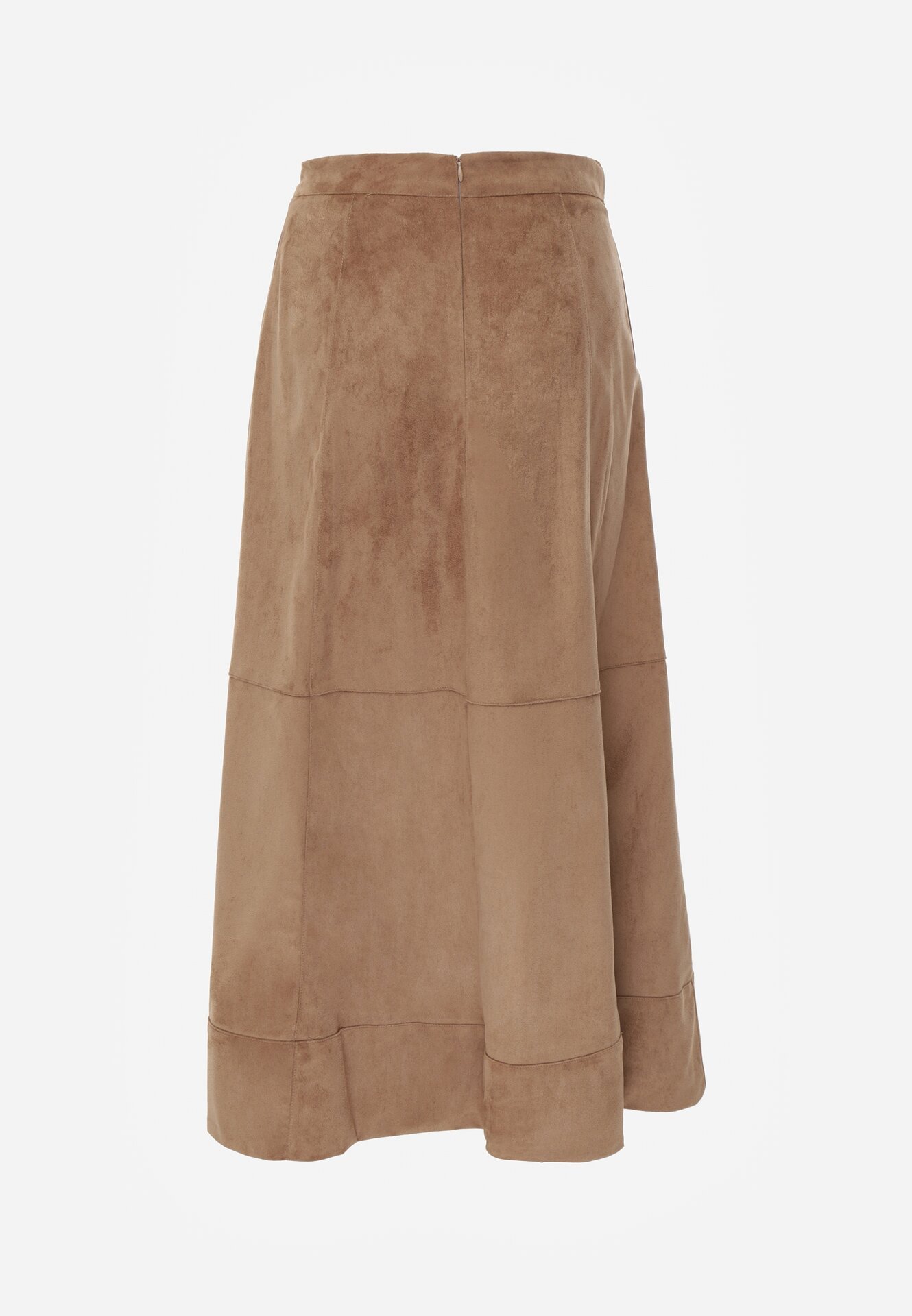 Beżowa Rozkloszowana Spódnica z Imitacji Zamszu Basara