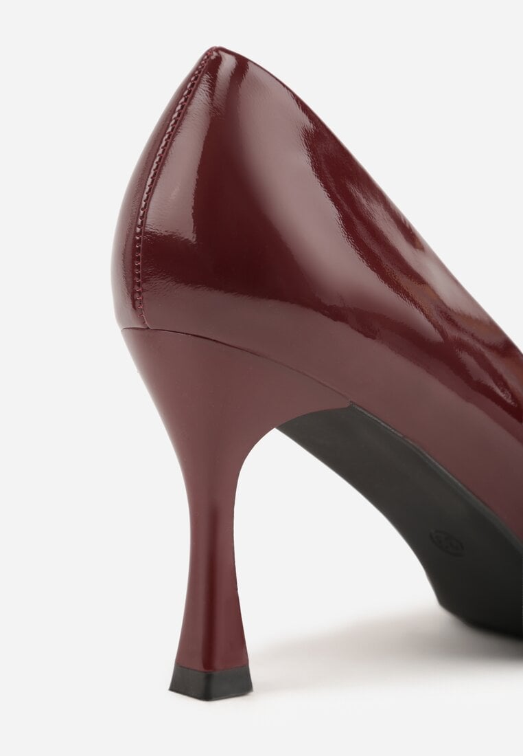 Bordowe Lakierowane Czółenka na Szpilce z Ozdobą Aroanoire