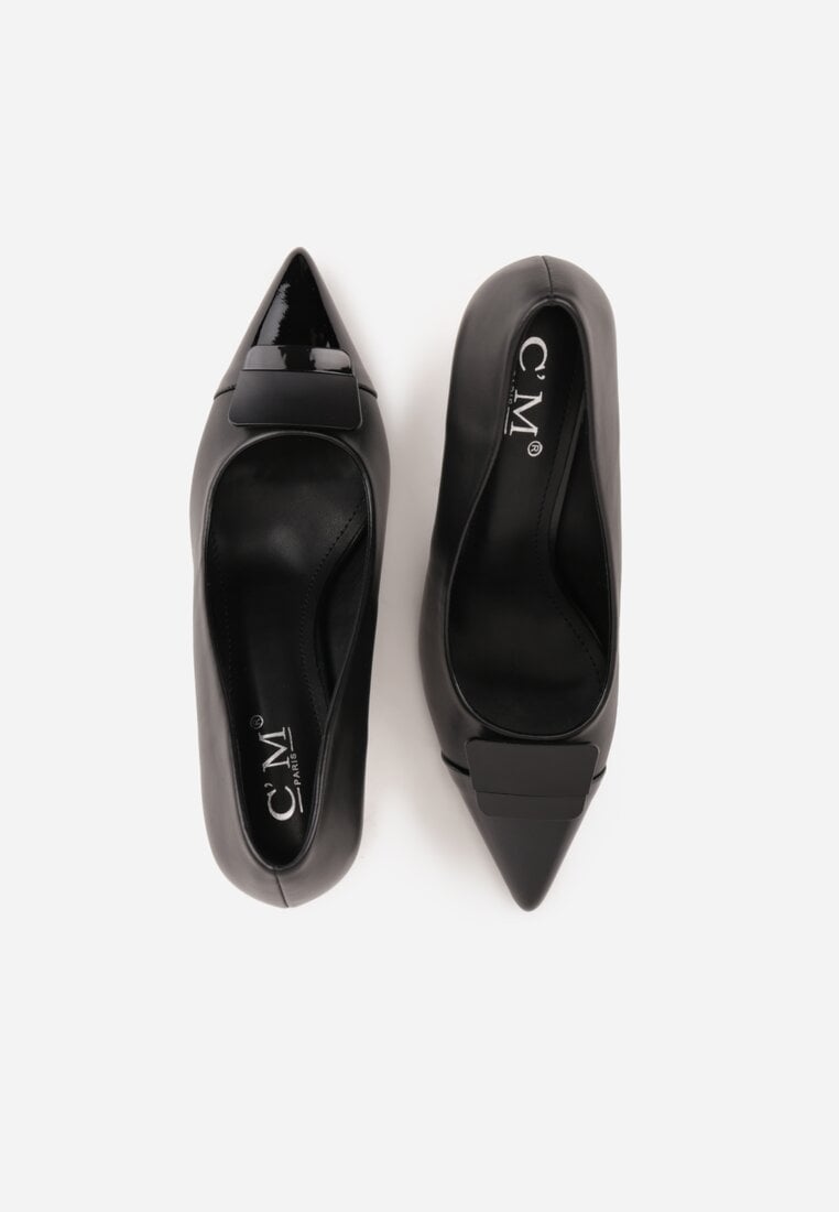 Czarne Szpilki Ozdobione z Geometryczną Aplikacją Lysastos