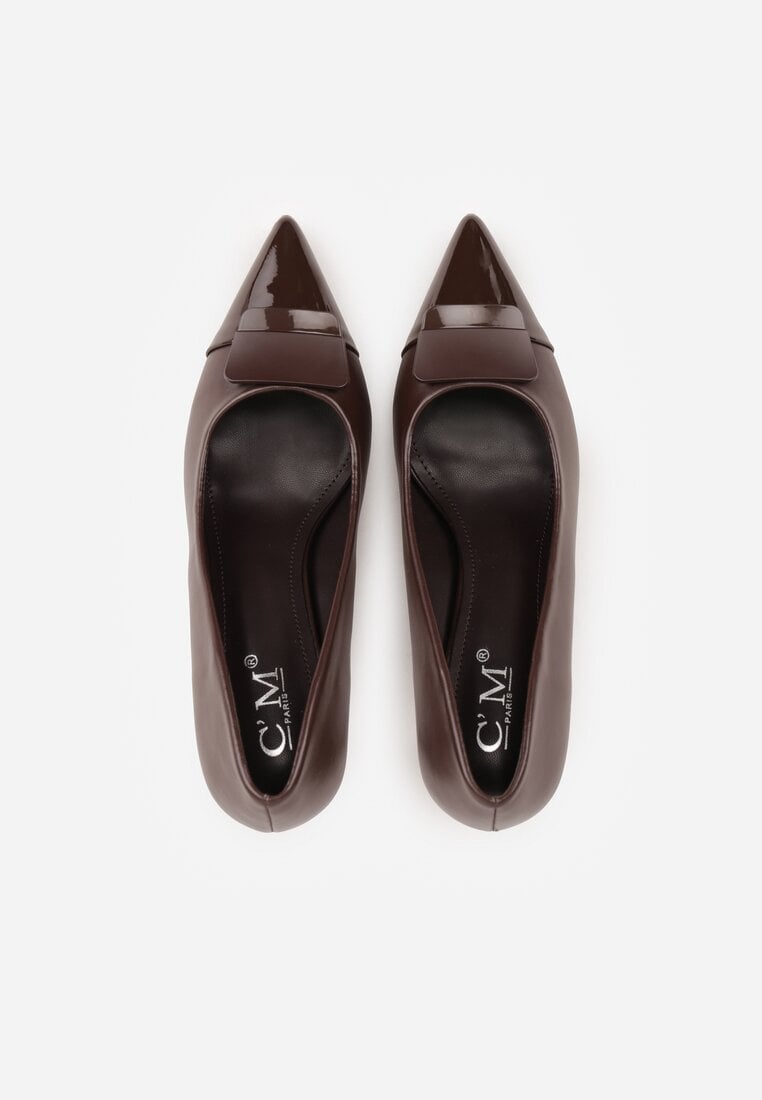 Brązowe Szpilki Ozdobione z Geometryczną Aplikacją Lysastos