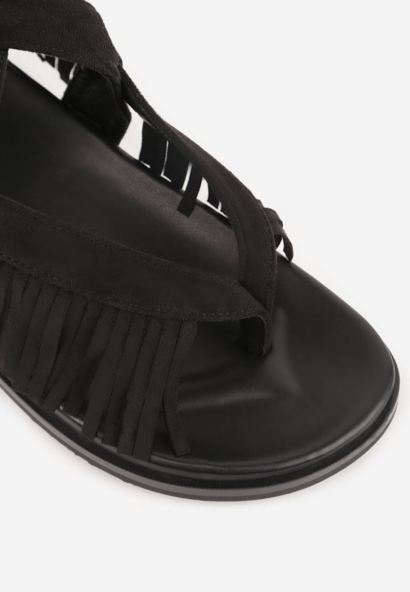 Czarne Sandały w Stylu Rzymianek z Frędzlami Lysoph