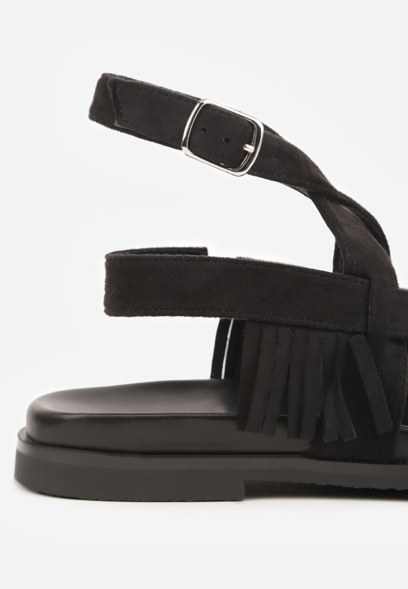 Czarne Sandały w Stylu Rzymianek z Frędzlami Lysoph