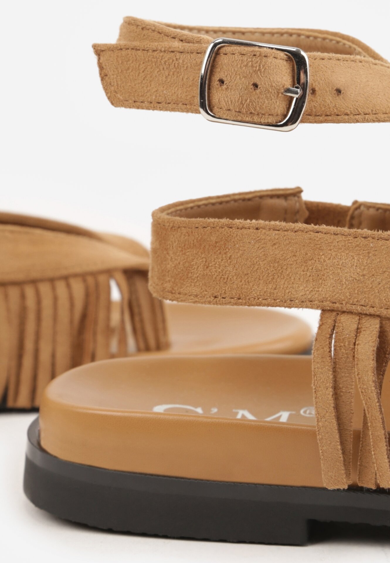 Ciemnobeżowe Sandały w Stylu Rzymianek z Frędzlami Lysoph