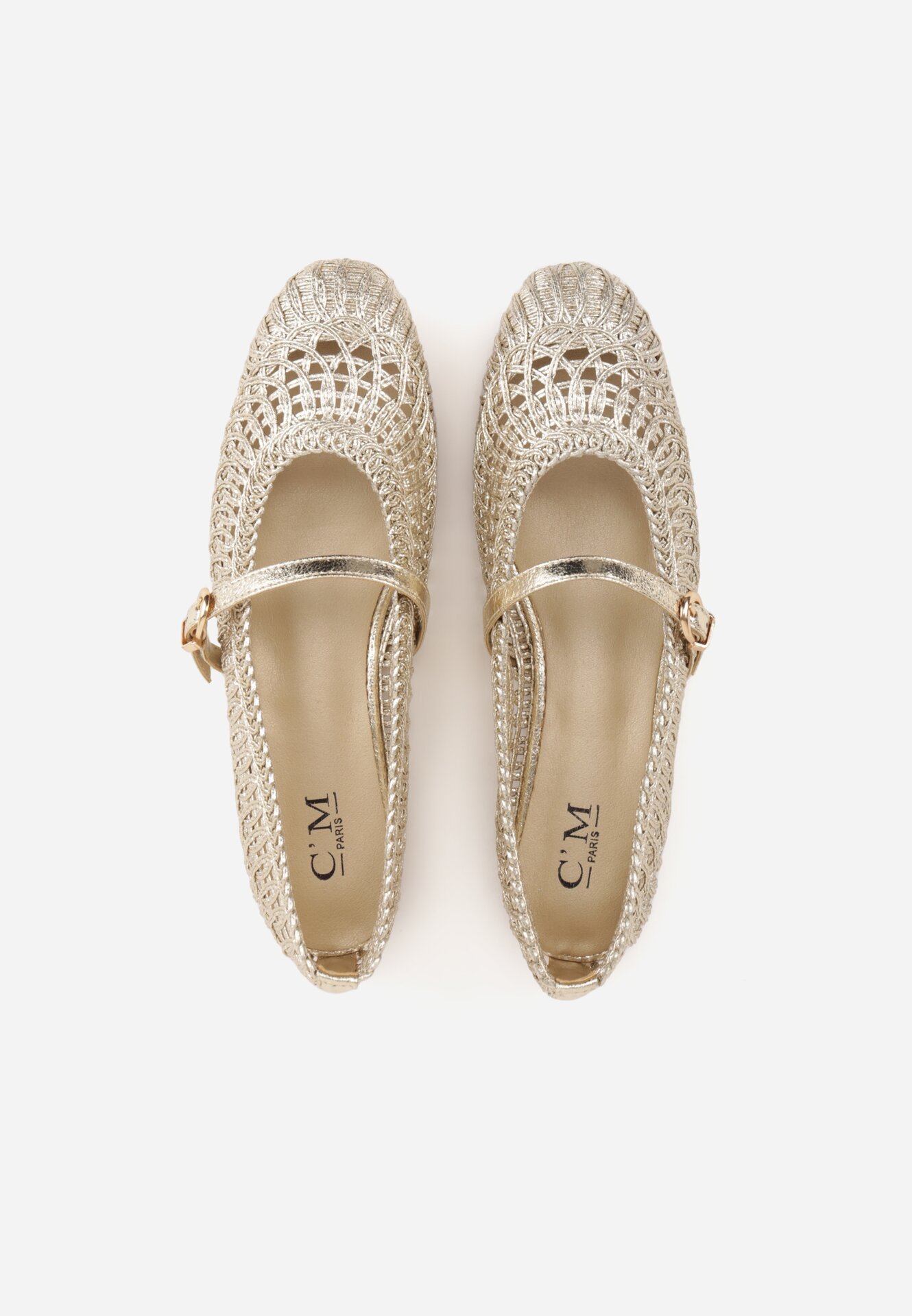 Złote Szydełkowe Balerinki z Paskiem z Klamerką Uroinne